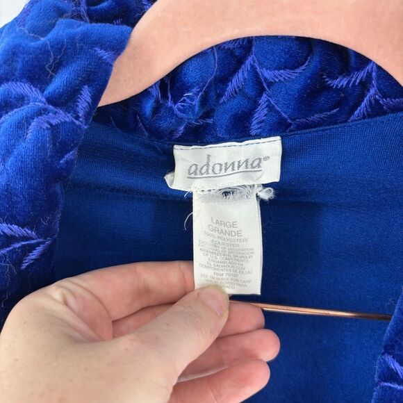 Adonna Deep Blue Women's Robe with Textured Collar - Picture 4 of 7